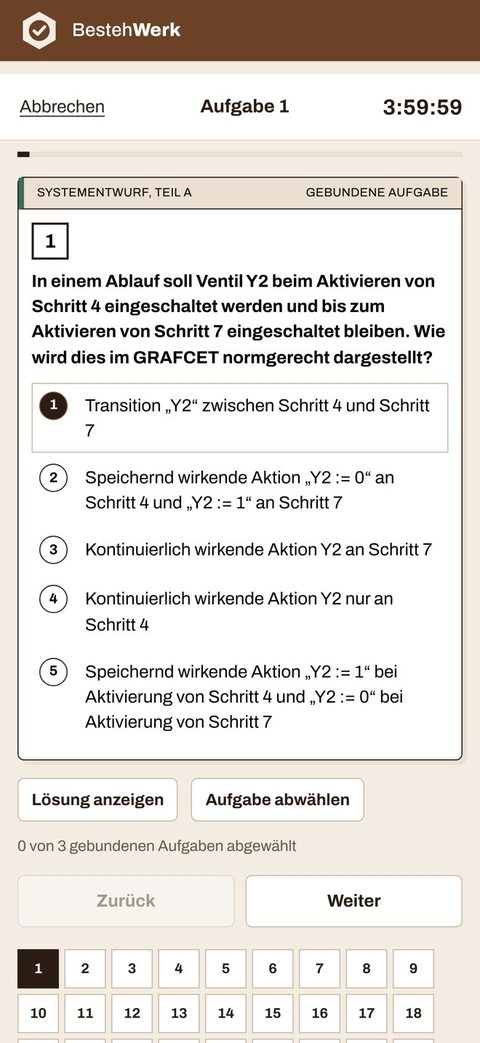 Prüfungssimulation mit Zeitanzeige